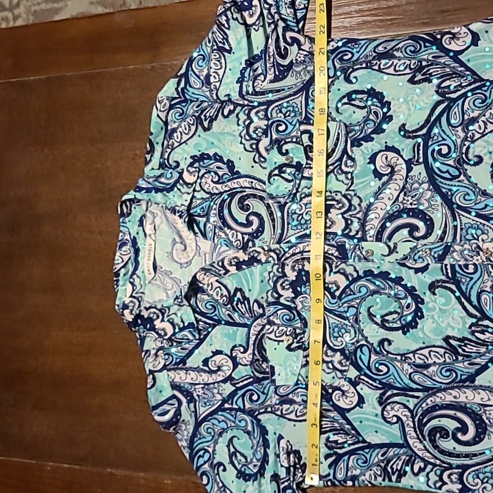 Emily Daniels Embellished Paisley Print Blouse - Mint Green And Navy - Large - Picture 7 of 10